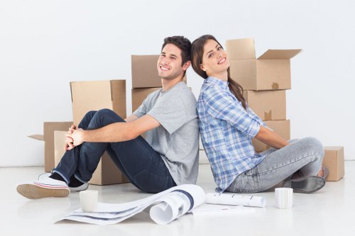 Packed boxes and furniture ready for removal services in Enfield