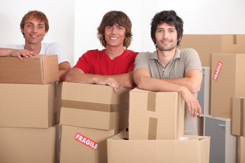Local movers handling fragile items and labelled boxes in Enfield