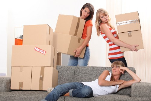 Boxes and household items prepared for transport by removals van